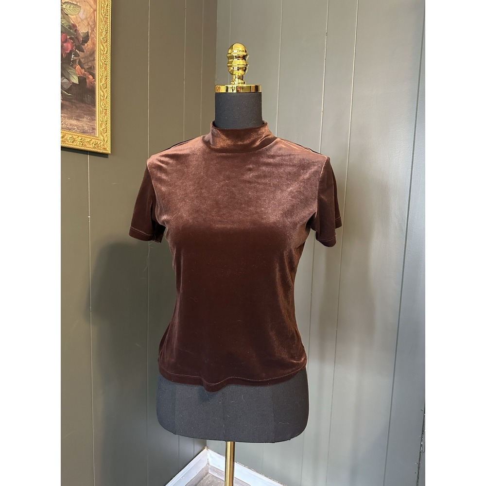 Vintage Limited Y2K Chocolate Brown Velvet Baby Tee Top High Neck S Small